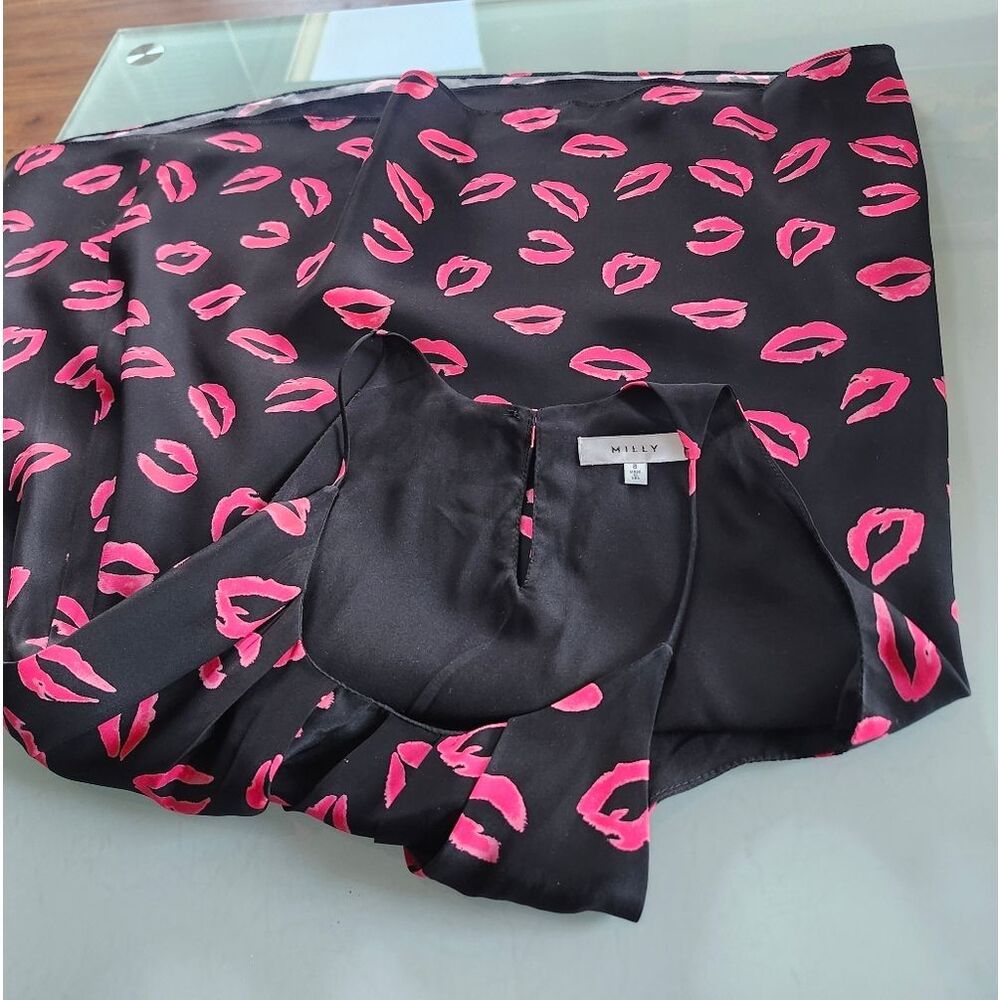 Milly Silk Hot Pink And Black Lips Tunic  Seen On The Carrie Diaries Size 8 - Picture 5 of 11